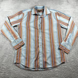 Roar‎ Shirt Mens Medium Long Sleeve Button Up Pattern Stripe 70s Retro Blue